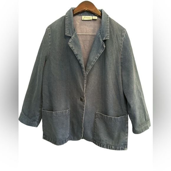 JOANNA - VINTAGE WOMEN'S MEDIUM WASH DENIM ONE-BUTTON BLAZER JACKET - SIZE MED - Picture 1 of 7